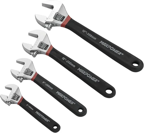 Vista 7 de MAXPOWER Juego de 2 llaves ajustables, llave móvil profesional con mango de inmersión doble, forjada con acabado cromado, métrica/SAE, incluye 6