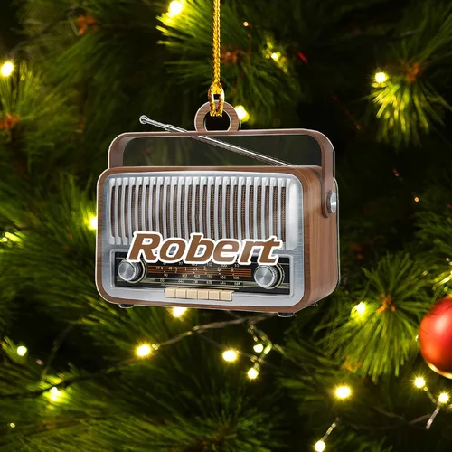 Vista 6 de Adorno de radio personalizado 2025, adorno de radio retro personalizado, cinta de cassette, adornos retro, adornos de radio de Navidad, adornos
