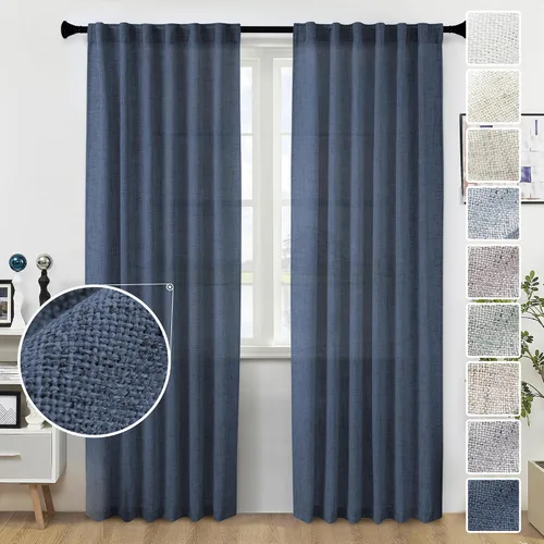 Vista 26 de Cortinas de Lino Natural Color Crema de 84 Pulgadas de Largo para Sala de Estar, Juego de 2 Paneles de Lino Texturizado con Trabillas Traseras