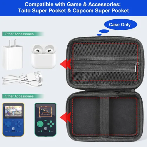 Vista 2 de Wiilkac Carrying Case Compatible with CapcomTaito Super Pocket Consoles, EVA Protective Travel Retro Mini Game Player Bag with Wrist Strap, Extra