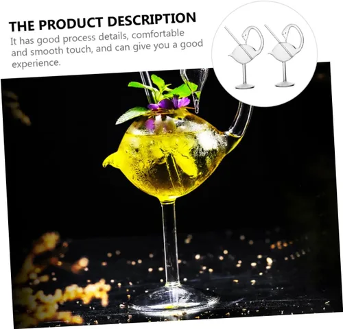 Vista 5 de Hemoton Copas de cóctel en forma de cisne de 6.0 fl oz con pajita de vidrio, copas de vino creativas, copas para beber jugo Martini, whisky