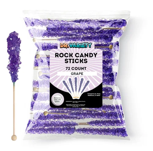 Vista 9 de Blue Rock Candy Sticks '72 Pack' – Roca de cristal de azúcar Razz azul envuelta individualmente a granel – Perfecto para recuerdos de fiesta, bodas
