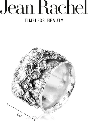 Vista 5 de JEAN RACHEL JEWELRY Anillo giratorio de plata de ley 925 para mujeres y hombres, banda de encaje llamativo, oxidado, estilo vintage, hipoalergénico