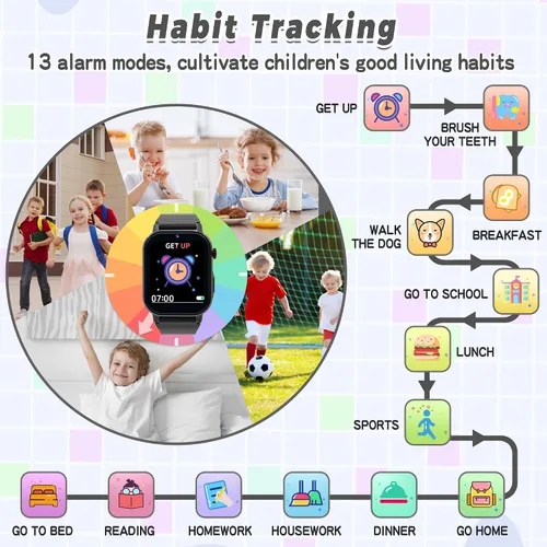 Vista 3 de Reloj Inteligente para Niños Varones, Reloj Inteligente de Juegos para Niños con 32 Juegos Pantalla Táctil HD Cámara de Video Reproductor de Música