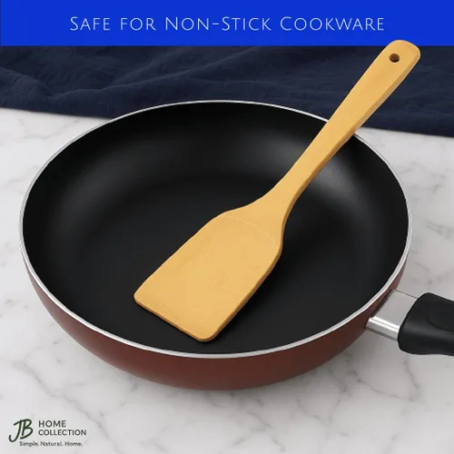 Vista 6 de JapanBargain, Juego de utensilios de cocina de bambú de 5 piezas, 12 ″ - Espátula, girador y cuchara - Herramientas de cocina ecológicas