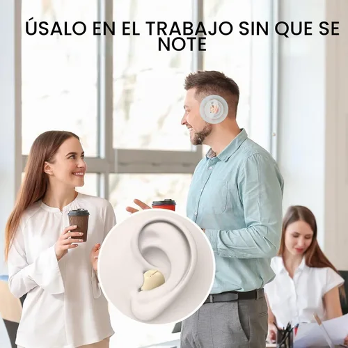 Vista 3 de Loluka Pequeño auricular inalámbrico invisible Bluetooth - Mini auricular discreto para trabajar con micrófono Café
