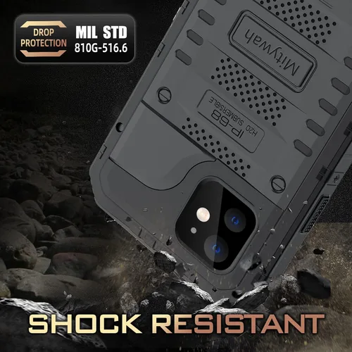 Vista 2 de Mitywah Funda impermeable para iPhone 12, resistente a prueba de golpes, con protector de pantalla integrado, funda de metal de protección submarina
