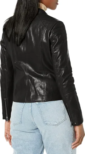 Vista 2 de Kenneth Cole Chaqueta corta clásica de piel sintética para mujer
