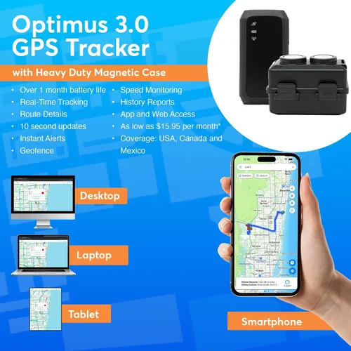 Vista 5 de Optimus Rastreador GPS 3.0 - Batería de más de 1 mes - con funda impermeable resistente y potentes imanes para vehículos y activos Batería