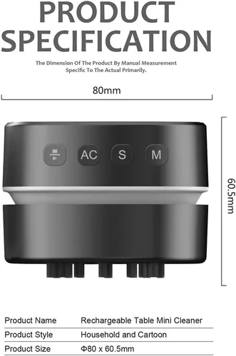 Vista 2 de ODISTAR Aspiradora de mostrador, mini barredora de polvo de mesa con temporizador digital, resistencia de hasta 400 minutos, rotación de 360º