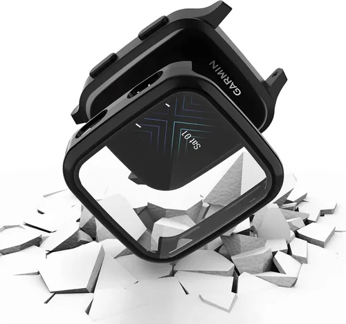 Vista 4 de Paquete de 2 fundas compatibles con protector de pantalla Garmin Venu Sq con vidrio templado 9H, carcasa rígida de policarbonato antiarañazos