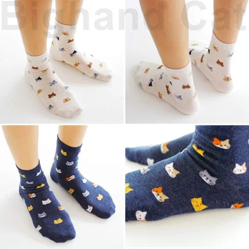 Vista 5 de IIG 3-6 pares de calcetines de algodón para mujer, diseño de animales, simpáticas calcetas de algodón, de novedad.