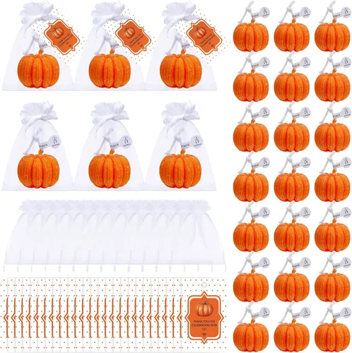 Vista 7 de Treela Juego de 24 velas de calabaza para otoño, baby shower, regalos de fiesta para invitados de calabaza, regalos de agradecimiento a granel