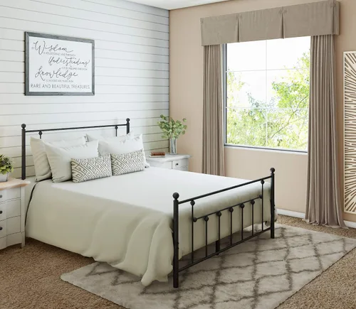 Vista 3 de Golden Gate Beds - Estructura de cama de plataforma de metal estilo victoriano con cabecera y pie de cama de hierro forjado antiguo, base de colchón