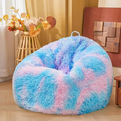 Vista 21 de Fundas para puf de pelo sintético mullido color beige, funda para silla puff de felpa suave color beige para niños y niñas, almacenamiento de puf
