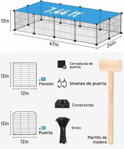 Vista 3 de BUCATSTATE Corralito de 12 paneles de conejillo de indias, corralito de conejo para interiores, 47 pulgadas de largo x 24 pulgadas de ancho x 12