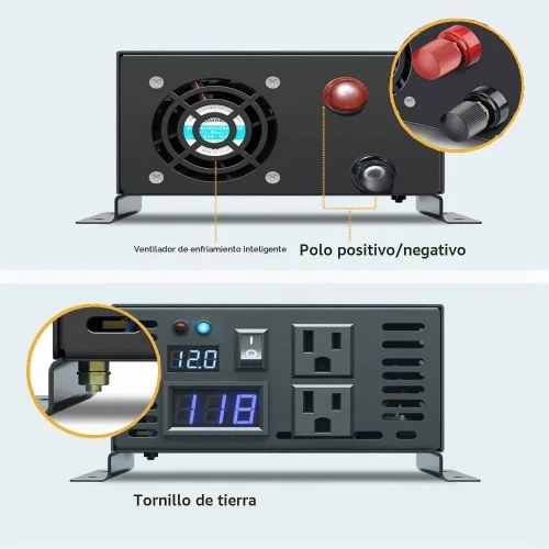 Vista 3 de WZRELB Onda sinusoidal pura de potencia completa 12V a 120V DC a CA inversor de corriente (RBP500S)