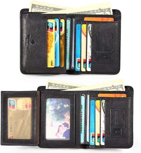 Vista 2 de MANBANG - Funda de piel sintética para hombre, con ventana de identificación y tarjetero