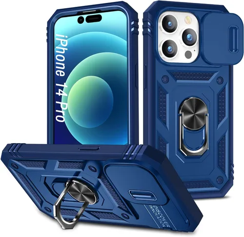 Vista 40 de Funda para iPhone 14, a prueba de golpes, resistente a los impactos, con lente deslizante protectora para iPhone 14 (6.1 pulgadas) (azul)
