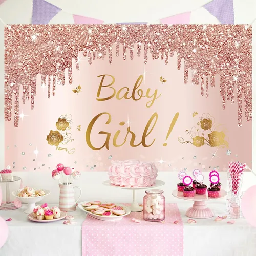 Vista 3 de Decoración de baby shower, pancarta para niña, fondo de fiesta de baby shower, fondo de fiesta de baby shower, fondo de fotomatón de fondo rosa