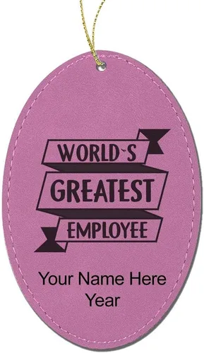 Vista 7 de LaserGram Personalized Christmas Ornament, World's Greatest Employee, Faux Leather, Custom Laser Engraved Gift Idea (Oval Shape, Black with Gold)