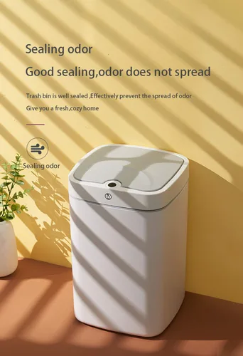 Vista 5 de Bote de basura automático con sensor, cubo de basura de metal de 4.7 galones, sin contacto, automático blanco perla para oficina y baño