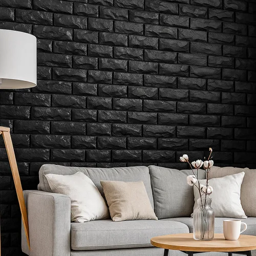 Vista 3 de Circloophs Paneles de pared 3D para pegar y despegar, papel tapiz 3D imprimible de ladrillo negro, autoadhesivo, impermeable, paneles de ladrillo