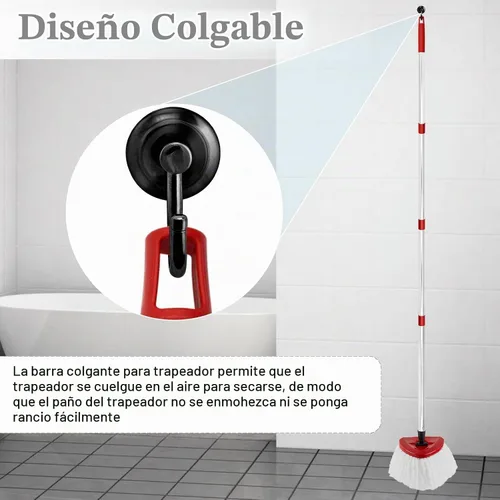 Vista 8 de Reemplazo del mango de trapeador giratorio de 4 secciones, (30 a 58 pulgadas), mango de acero inoxidable fácil de instalar, resistente a