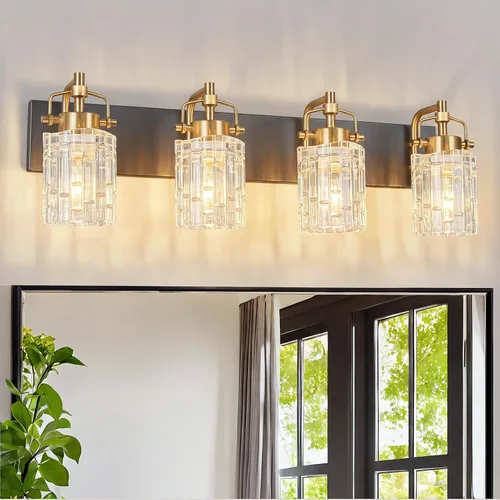 Vista 18 de Luz de Tocador de Baño de 2 Luces Moderna con Soporte de Vidrio de Cristal Luz de Baño Negra Accesorios de Iluminación de Tocador de Cristal