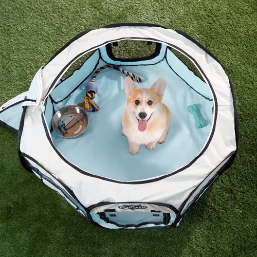 Vista 2 de Corral Petmaker colección Playpen portátil para armar, para mascota Azul claro