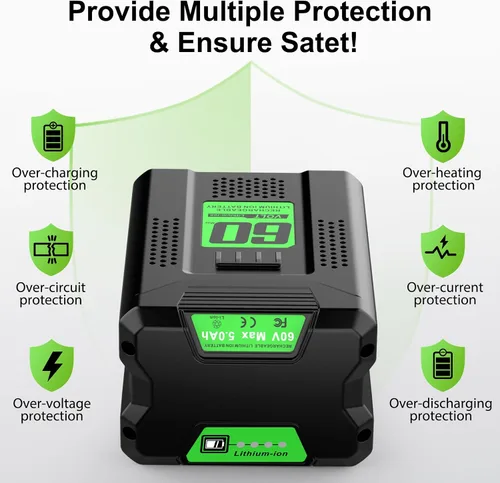 Vista 4 de Repuesto para batería Greenworks de 60 V, batería de 5.0 Ah y cargador Combo