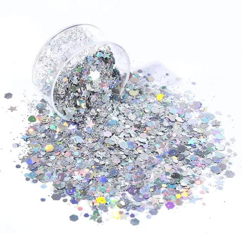 Vista 4 de Estanoite - Purpurina gruesa holográfica con lentejuelas, 12 colores mezclados, cosméticos para cara, cuerpo, ojos, cabello, uñas, arte, brillo