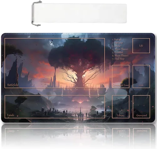 Vista 58 de Tapete de juego MTG cosido de alta calidad con zonas y respaldo de goma antideslizante, tapete de juego TCG para MTG y otros juegos de cartas, Dkt