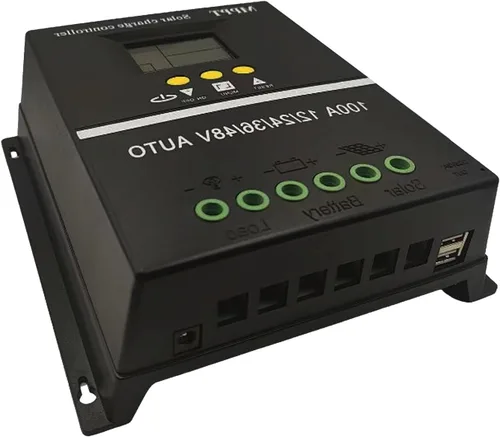 Vista 3 de Controlador de carga solar MPPT 100A, 12/24/36/48V, pantalla LCD, USB dual, negro