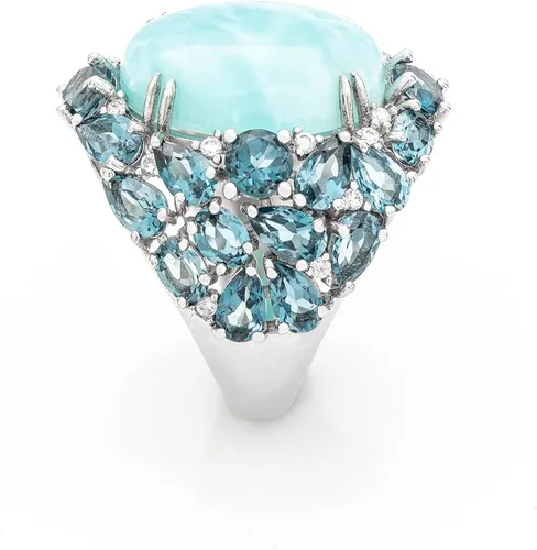 Vista 3 de Stauer - Anillo Atlantis Larimar y topacio azul para mujer peso total de 16 quilates 28 piedras de topacio azul