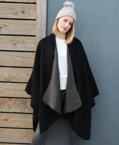 Vista 4 de MissShorthair - Poncho para mujer, estampado, chal envolvente, de moda, abierto al frente, capa.