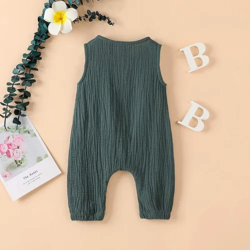 Vista 3 de Jumper de algodón y lino sin mangas con volantes para bebé. Ropa de verano.