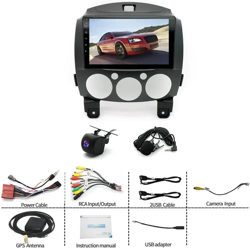 Vista 5 de Android 13.0 Doble DIN reproductor de radio estéreo para coche para Mazda 2 2007-2013 9 pulgadas HD pantalla táctil receptor de audio para coche