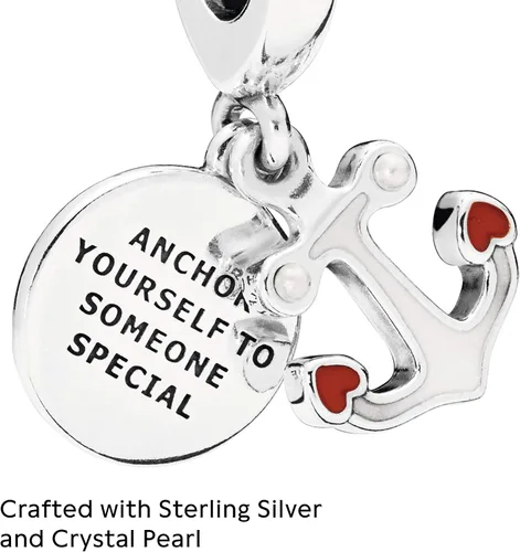 Vista 3 de PANDORA Colgante de perlas de cristal con ancla de amor en plata de ley Metal Perla Esmalte no aplica
