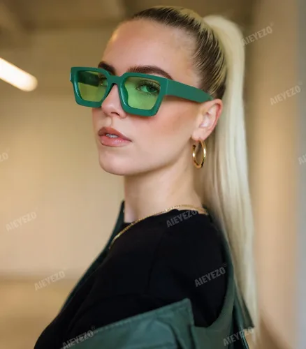 Vista 96 de AIEYEZO Gafas de sol cuadradas para mujeres y hombres, gafas de sol cuadradas con montura gruesa, estilo de diseñador simple