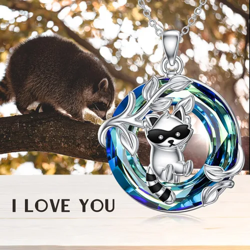 Vista 5 de LONAGO Collar de mapache con cristal azul de Australia, collar con colgante de mapache de plata de ley, regalo para mujer, Plata esterlina, Circonia