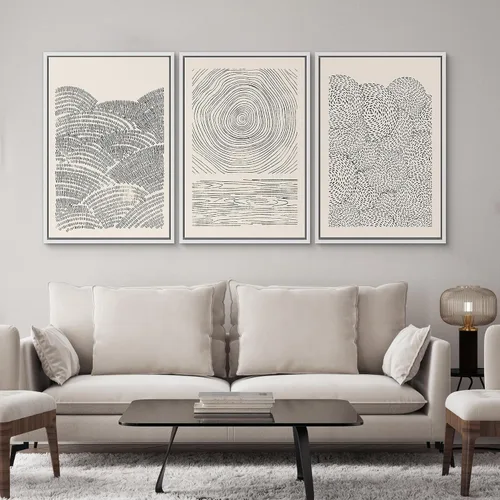 Vista 89 de SIGNWIN Lienzo enmarcado para pared, juego de arte neutro de bosque brumoso, ilustraciones en tono tierra, arte moderno, decorativo, bohemio