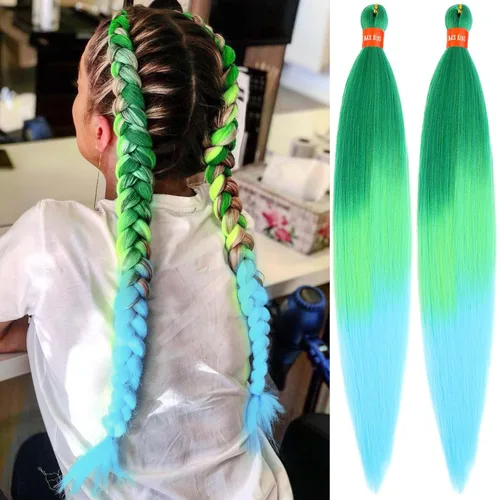 Vista 42 de Cabello trenzado preestirado ombré, extensiones de cabello trenzado sedoso, sin picazón, trenzas de cabello trenzado de ganchillo con textura Yaki