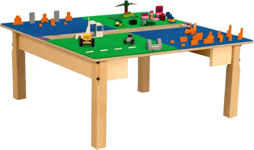 Vista 3 de Time-2-Play - Mesa de juego para niños, compatible con ladrillos Lego, madera contrachapada de abedul extra resistente, 35 pulgadas de ancho x 31