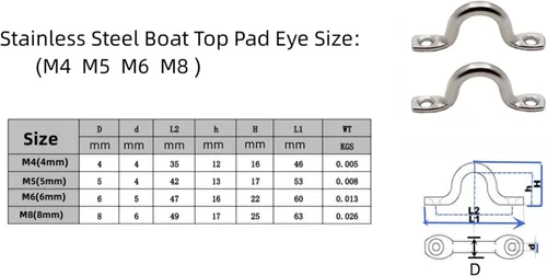 Vista 6 de 20 correas de acero inoxidable 316 para barco Bimini, con diseño de ojo de ojo, amarrar, bucles de cubierta de kayak, 0.157 in de longitud Bimini