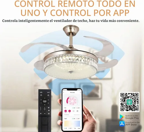 Vista 5 de STERREN Ventilador de techo de cristal de 42 pulgadas con luz, moderno y retráctil de montaje empotrado, de perfil bajo, sin aspas, ventilador