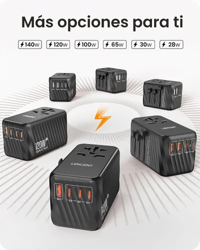 Vista 6 de LENCENT Adaptador de corriente universal de viaje, cargador de pared