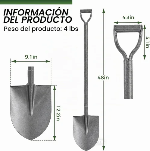 Vista 3 de Pala de acero resistente – Pala de excavación de 48 pulgadas para jardín, campamento, zanjas y más con mango de agarre en D, construcción de acero