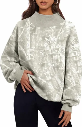 Vista 34 de Trendy Queen Sudaderas de cuello alto para mujer, de gran tamaño, trajes de Albaricoque