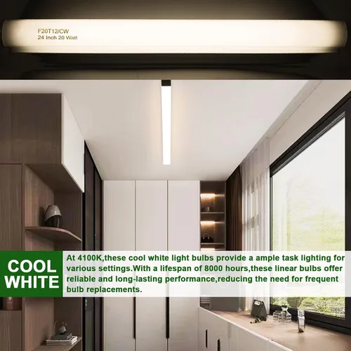 Vista 5 de F20T12/CW - Bombilla de 20 W, color blanco frío, tubo fluorescente T12 de 24 pulgadas, 20 W, compatible con Philips Sylvania GE G13 Cap 4